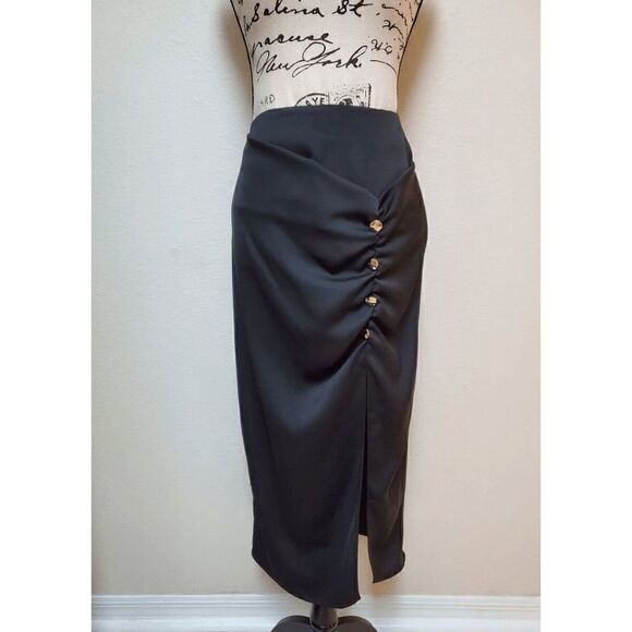 RIVER ISLAND Ruched Side Split Black Skirt SIZE S - Picture 15 of 15